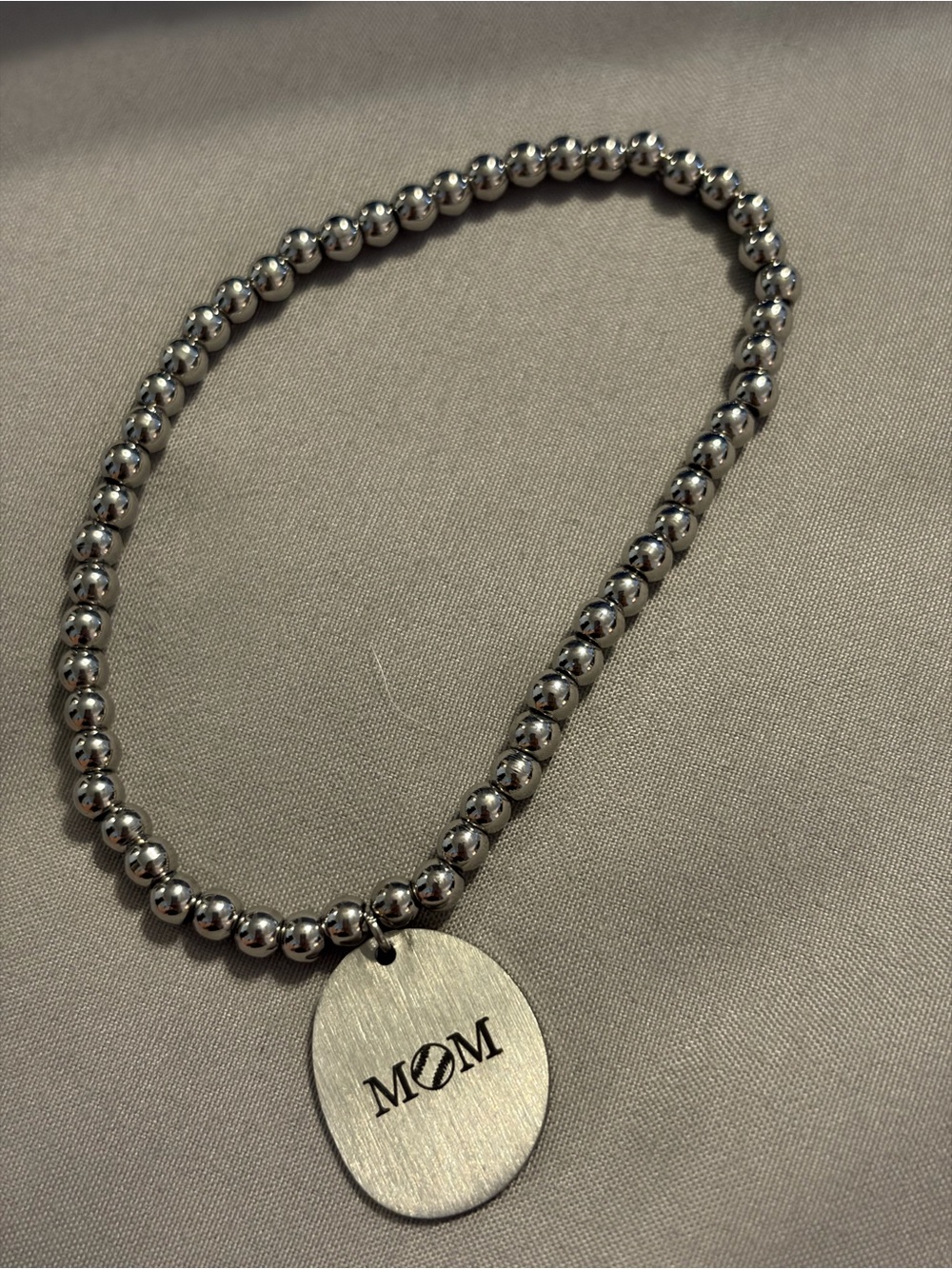 Silver Bead Pendant Necklace - MOM Engraved you pick